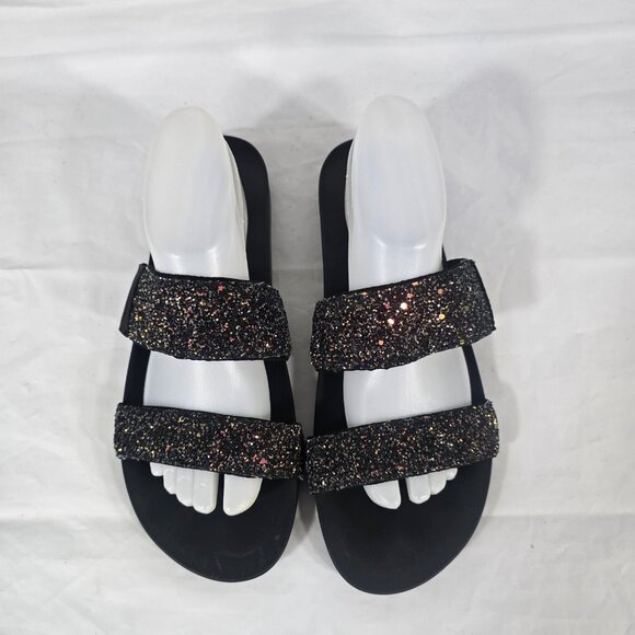Reef Glitter Slides Sandals Women Size 10 Black Slip-On Strappy Beach Resortwear - Picture 2 of 10